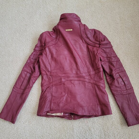 Baby Phat Woman Genuine Red Leather Jacket Size Medium Moto Logo y2k Vintage - Picture 2 of 9